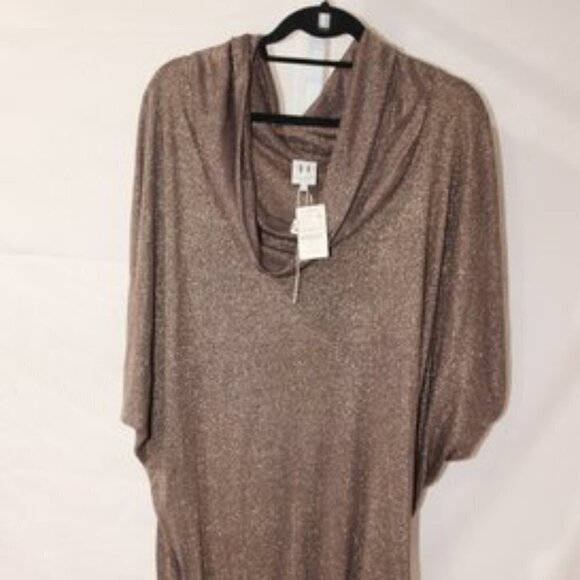 Halston Heritage Metallic Bronze Cowl Neck Dolman Sleeve Tunic Dress SZ S (4) - Picture 2 of 12